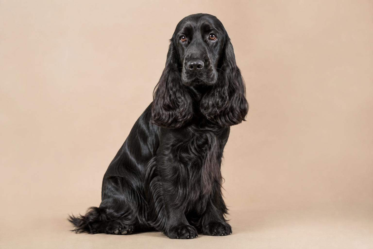 Cocker anglais à la robe noir.